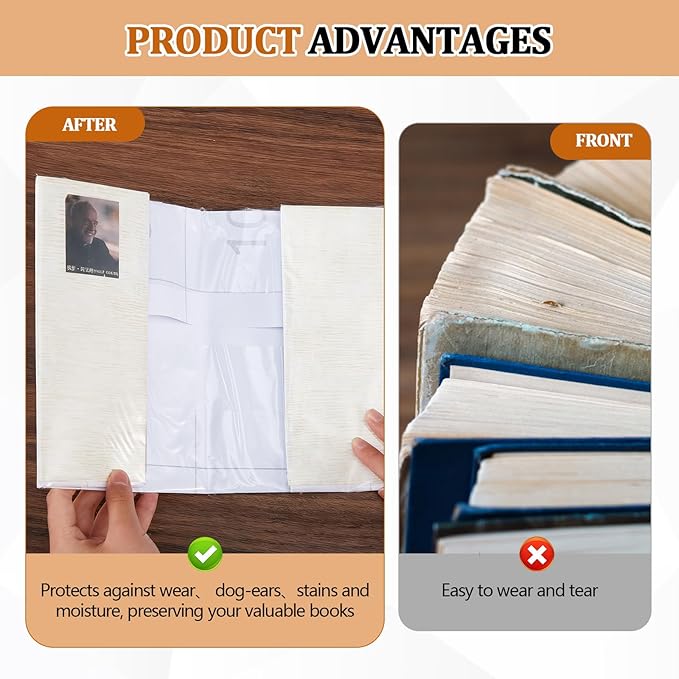AmazingSpark 16" x 200 ft Open-Edge Adjustable Archival Book Jacket Covers Gloss 1.5-mil Rolls, Foldable Book Dust Jacket Covers, Super Clear Acid Free Cover for Hardcover Library Collection Document