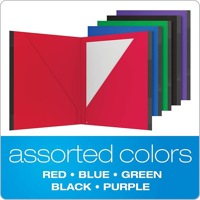 Oxford Two Pocket Folders, Plastic Folders with Reinforced Edges, Letter Size, Red, Blue, Green, Black, Purple, 5 Per Pack (89114)