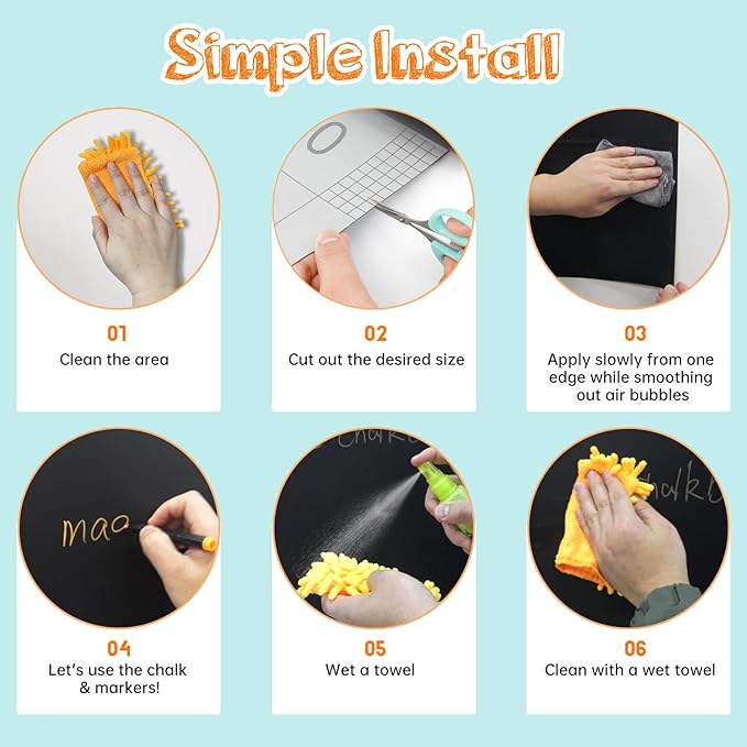 Magnetic Chalkboard Contact Paper for Wall, 47.2" x 18" 2 Pcs Self-Adhesive Blackboard Wallpaper Peel and Stick Wall with 93 Pcs Kit for Kids, Magnet Wall Sheet with Kit for Home Playroom