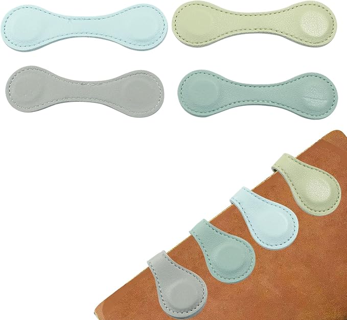 Jiozermi 4 Pcs Magnetic Bookmarks, Double-Sided Magnetic Bookmark Clips Leather Magnetic Bookmarks for Women Book Lover Readers Kids Teacher Student(Light Colour)