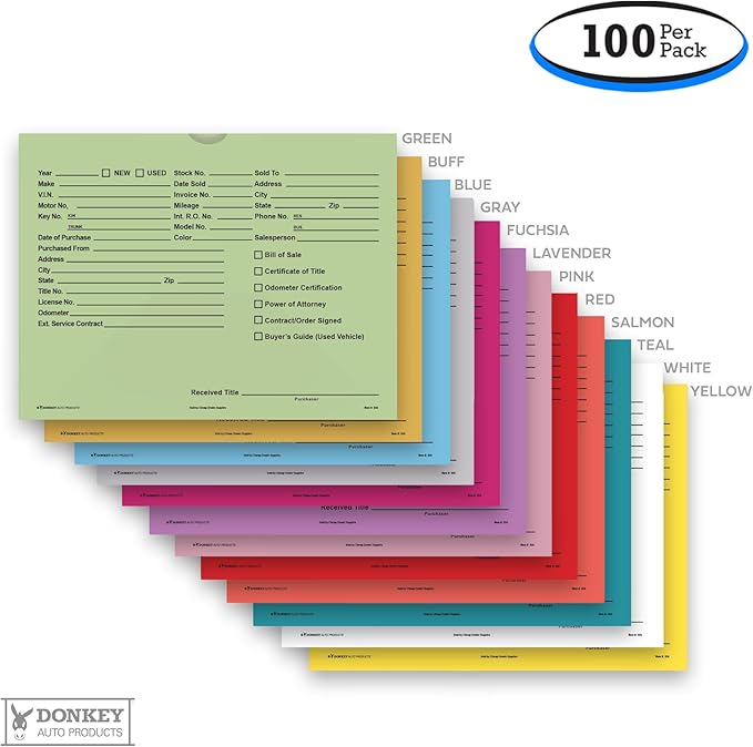 Printed Vehicle Deal Envelopes 9x12 Deal Jackets (100 shrink wrapped) (Green)
