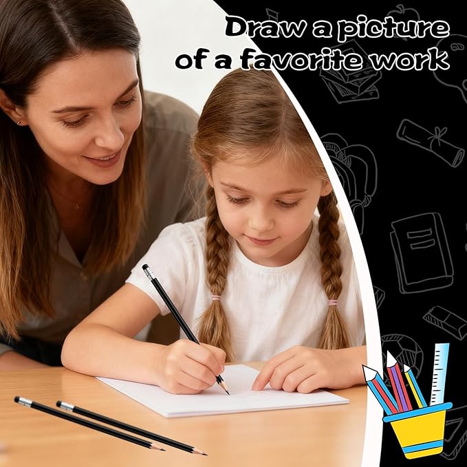 48 PCS Black Pencils Bulk with Eraser, Pre-Sharpened HB Pencils for Writing & Drawing, School Supplies for Kids Homework, Tests, Art Crafts & Teacher Grading (Black)