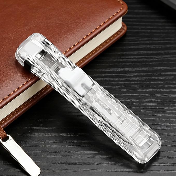 Portable Binder Clip Stapler | 40 Sheets Capacity Paper Clip Dispenser - with 50 Stainless Refills Desktop Reusable Clamp Stapler - for Teacher Student Office School Home Craft