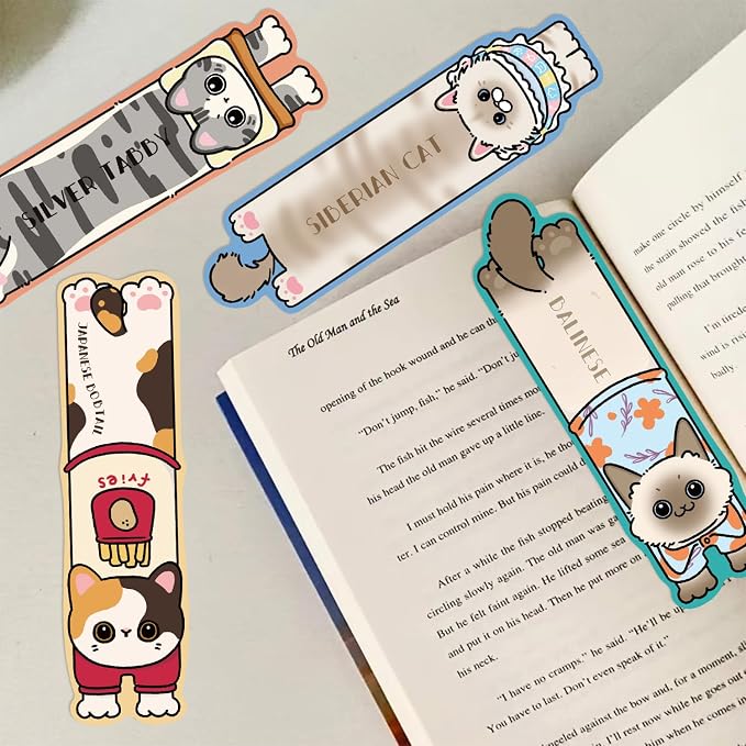 30 Pcs Cute Cat Bookmarks,Bookish Gifts for Cat Lovers,Book Lovers Valentines Gifts,Cute Book Marks for Reading Women Kids Book Reading Accessories Readers Gifts