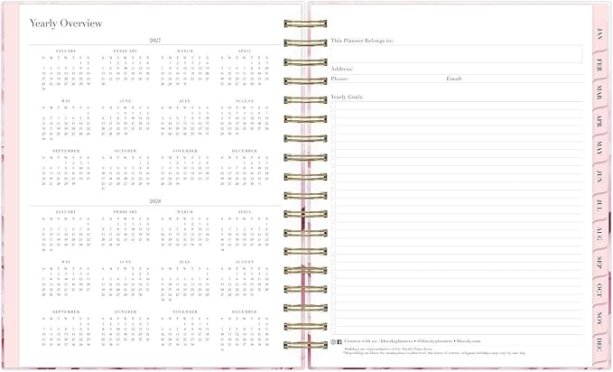 Blue Sky Rachel Parcell 2027 Daily and Monthly Planner Calendar, January 2027 - December 2027, 5" x 8", Hard Cover, Durable Twin Wire Binding, Laminated Tabs, Storage Pocket, Stickers, Peony
