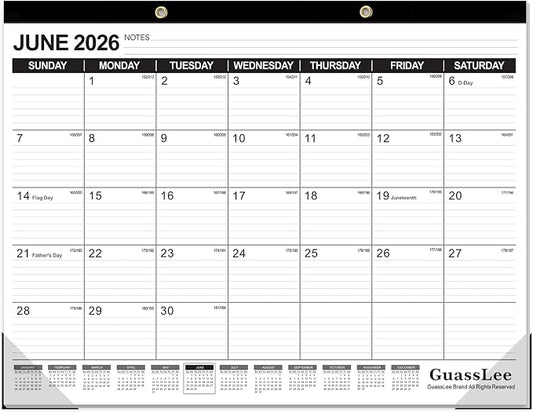 GuassLee Large Desk Calendar 2026-2027,19 Months from Jun. 2026 to Dec. 2027, 22 x 17 Inches Desktop Wall Calendar Hanging Planner with Julian Date, Notes, Reinforced Corners for School Home Office