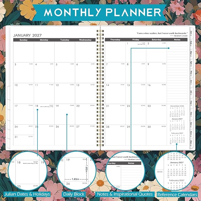 Monthly Planner 2026-2028 - 2 Year Monthly Planner/Calendar 2026-2028, July 2026 - June 2028, 9" x 11", 24 Monthly Tabs, Double-Sided Pocket, Twin-wire Binding, Holidays, Inspirational Quotes