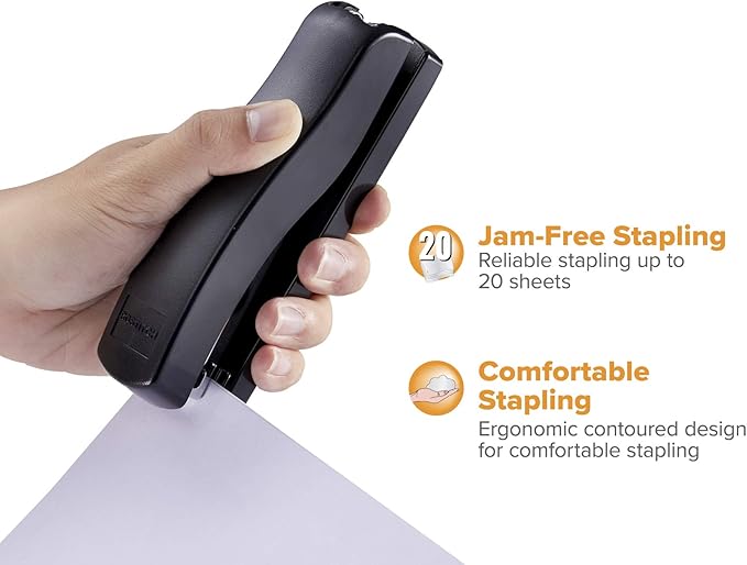 Bostitch Office Desktop Stapler Value Pack, 20 Sheet Capacity, Opens for Tacking, includes 5,000 Staples & Staple Remover, Black