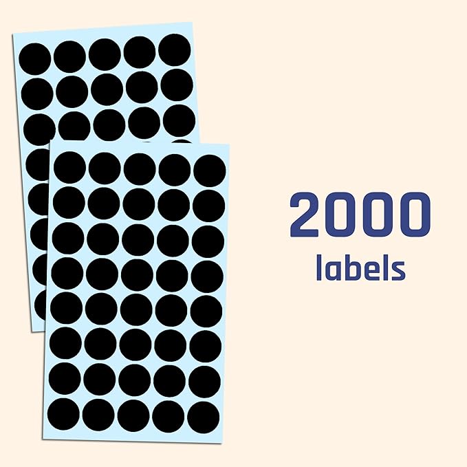 2000 Pack, 3/4" Round Dot Stickers Circle Labels - Black
