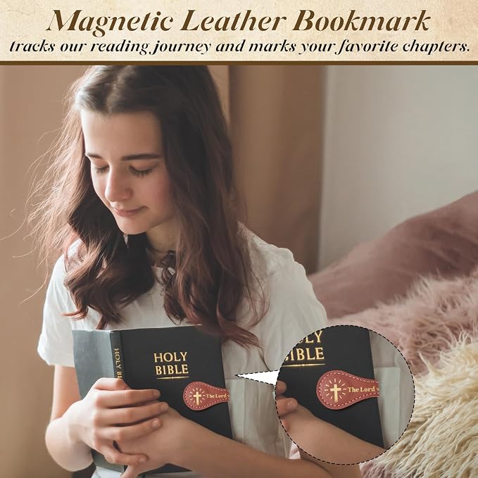 Spakon 6 Pcs Christian Fathers Day Magnetic Bookmark Gifts Bible Bookmarks Religious Personalized Magnetic Leather Book Marker for Men Women Coworkers Teachers Students(Earth Tones,Classic)