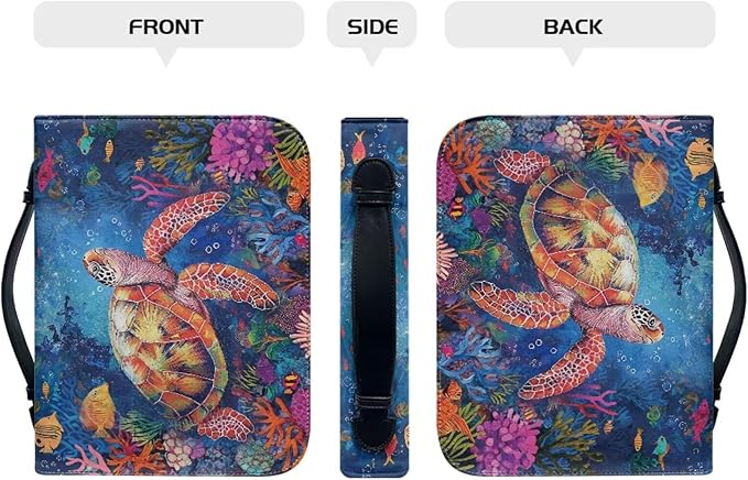 Sea Turtle Bible Cover Bible Case Girls Bible Bags Flower Print Bible Cover with Handles Carrying Book Case Church Bag Bible Study Accessories size：XL