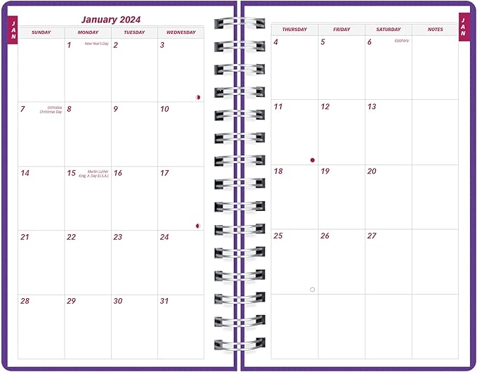 Brownline 2024 DuraFlex Daily/Monthly Planner, Appointment Book, 12 Months, January to December, Twin-Wire Binding, 8" x 5", Purple (CB634V.PUR-24)