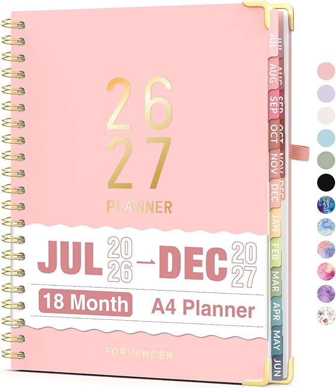 Jul 2026 - Dec 2027 Planner, Forvencer 18 Month Academic Planner 2026-2027, 8.5" x 11", Calendar Planner Weekly and Monthly, Daily Agenda Book, College School Supplies for Student Teacher, A4, Pink