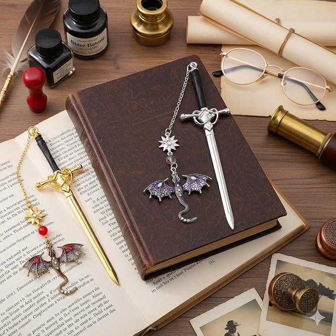 Vintage Sword Dragon Metal Bookmark,Fourth Wing Bookmarks for Men Women, Fantasy Reading Accessories Gifts for Book Lovers(Sword Dragon B)