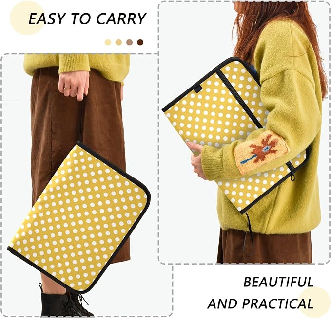 ALAZA Polka Dot Yellow White 13 Pocket Expanding File Folder with Labels, Accordion File Folder File Organizer Letter A4 Paper for Office School Student