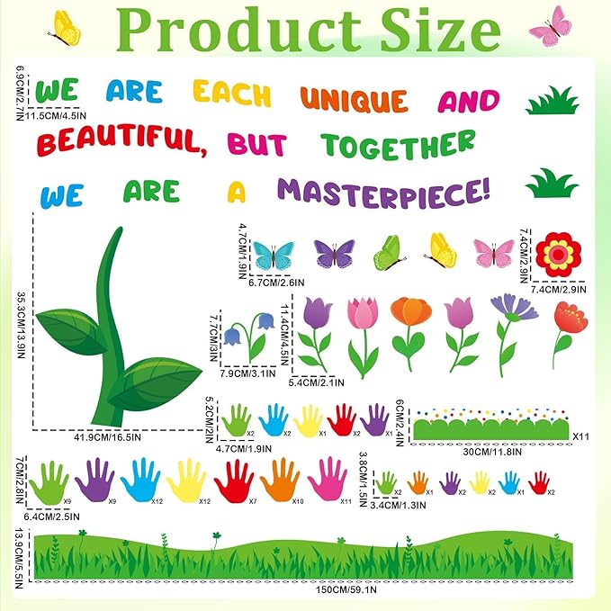 Spring Florals Bulletin Board Decorations Set Spring Tree Bulletin Board Classroom Decorations Handprint Flower Paper Cutouts March Bulletin Board Borders for School Chalkboard Door Supplies