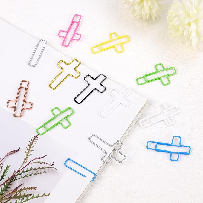 Yuntop 100 Pack Cross Paper Clips, 1.34 x 0.8 Inches, Multicolored, Stainless Steel Bible Study Supplies