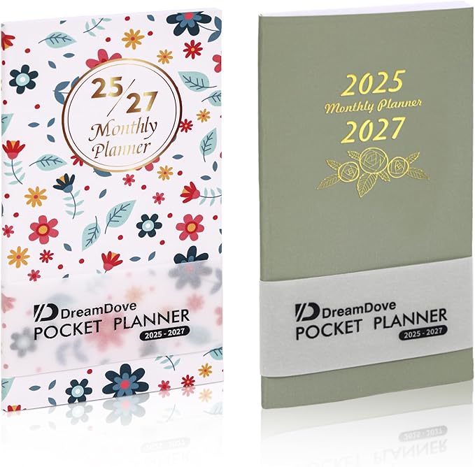 2025-2027 Monthly Pocket Planner/Calendar, 2 Year Small Size Academic Planner With Daily Quotes Hardcover Agenda Book Perfect Organizer for Purse,Planning, Organizing, and Office Use (Floral+Green)