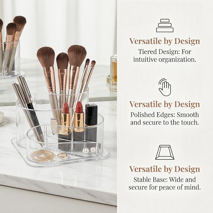 Desk Top Organizer, Aesthetic Pen Pencil Holder for Desk, Small Office Teacher Desktop Organizers and Accessories (Clear)