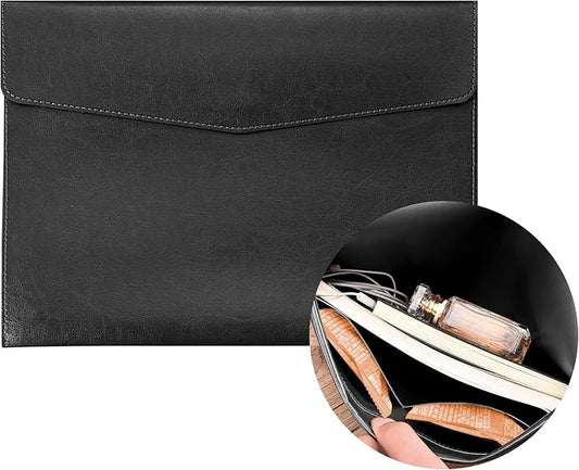 VANRA 1 Piece File Folder Organizer PU Leather File Jackets Document Holder Project Pockets with Magnetic Closure Button and Inner Bag for A4 Letter Size Paper (Black)