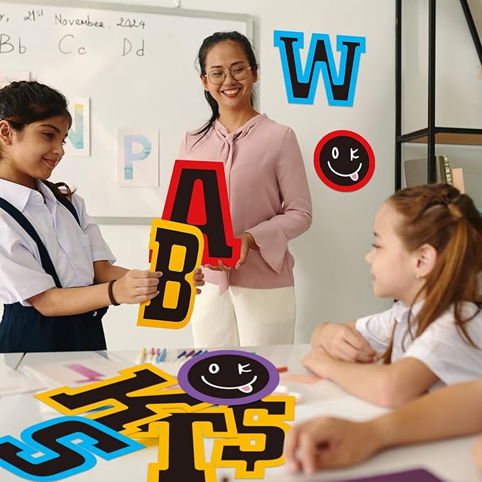 136 Pcs 12 in Extra Large Bulletin Board Letter Big Alphabet Letter Cutout Sticker Punctuation with Adhesive Dot Colorful Poster Classroom Decor for Wall School Preschool Kindergarten
