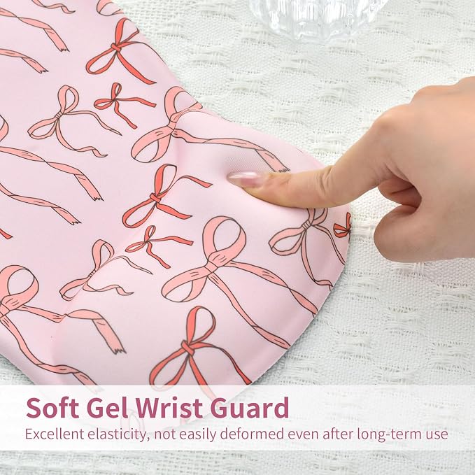 Cute Bow Mouse Pad Wrist Support Wrist Rest, Ergonomic Mouse Pad with Non-Slip Base for Office Gaming Working Computers, Desk Accessories Workspace Organizers,Light Pink Bow Knots