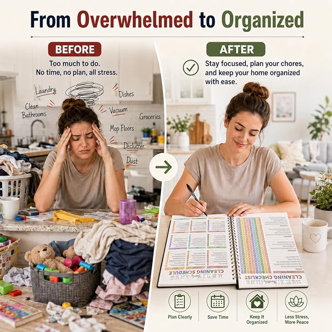 Adhd Cleaning Planner for Adults Women, Cleaning Schedule and Checklist Organizer, Household Cleaning Planner with Daily/Weekly/Monthly Task,for Home, Family Cleaning Tasks, DIY Home Improvement - Green