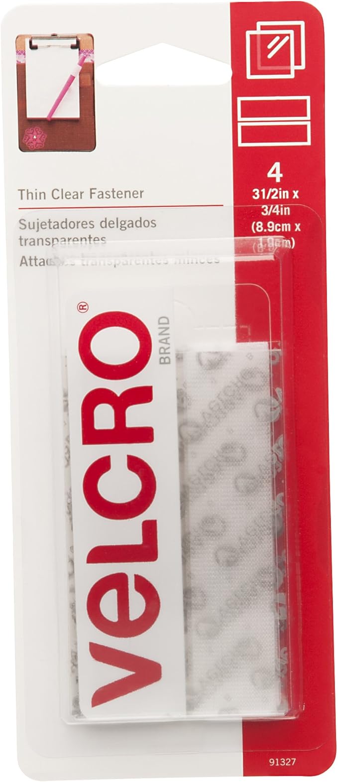 VELCRO Brand - Sticky Back - Thin Clear Fastener, 3 1/2" x 3/4" Strips, Clear