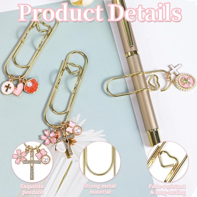 Wxiben Bible Paper Clip Bookmark - 3 Pcs Faith Metal Paperclip Pen Holder Book Mark with Charms Page Marker Planner Decorative Paper Clips Faith Gifts for Women Reading Book Lovers Accessories
