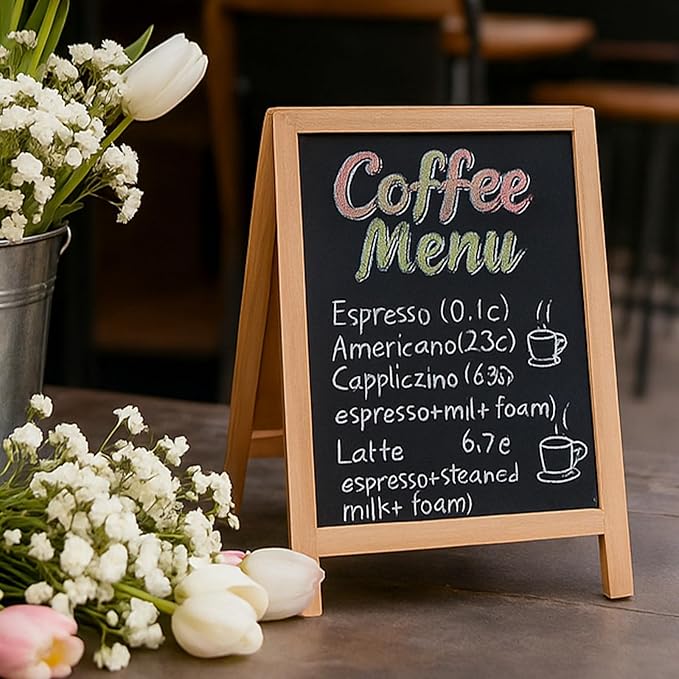 2 Pcs Chalkboard Easel, with 2 Erasers, 15.7x9.8 in Tabletop Stand Chalkboards, Double-Sided A Frame Chalkboard Sign, Tabletop Menu Wooden Board, for Menu, Kitchen, Restaurant, Bar, Wedding, Home Dec