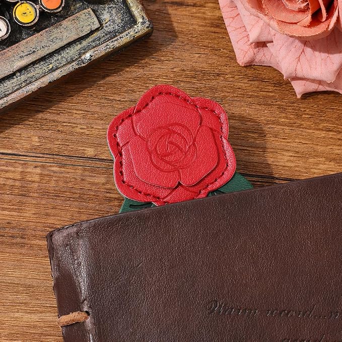 2 Pieces Bookmarks,Vintage Leather Flower Bookmarks for Women,Cute Bookmarks for Book Lovers,Teacher,Rose and Sunflower