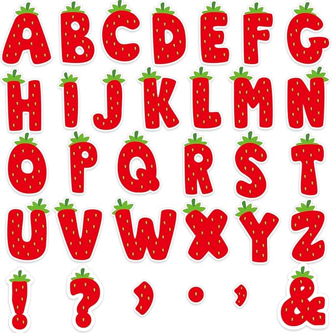 150 PCS Large 6" Bulletin Board Letters Set, Strawberry Classroom Alphabet Sweet Berry Cutout Letter for Bulletin Board Display Home School, A Great Helper to Inspire Students' Learning Interest