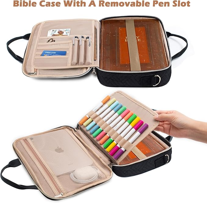 Aplufine Large Bible Case for Women-Bible Covers-Bible Carrying Case-Book Bags and Totes for Women with Detachable Shoulder Strap, Bible Gift