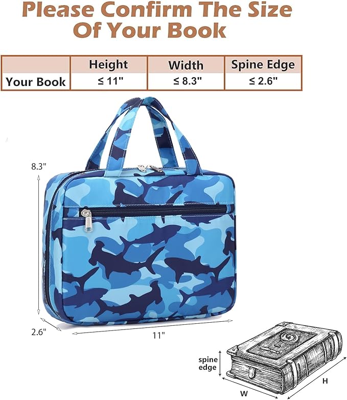 Octsky Bible Cover Case for Boys Bible Carrying Book Case Church Bag Bible Protective With Handle Gift For Kids (Shark Blue)