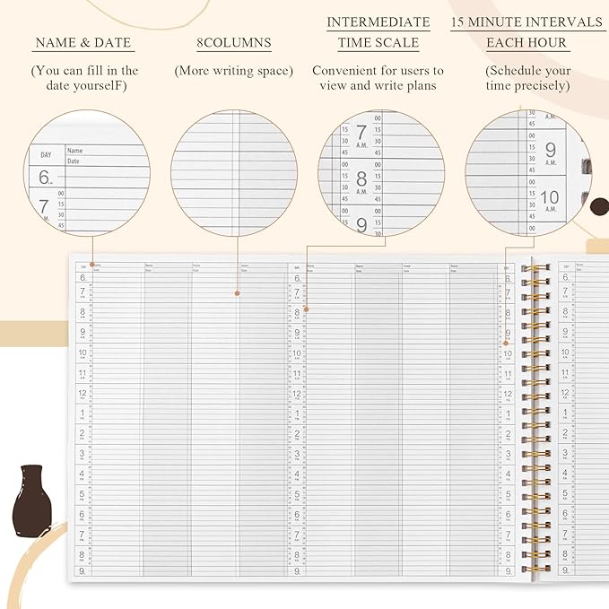 Maitys 2026-2027 Large 8 Column Salon Appointment Book 11.46 x 16.26 for Hairstylist Spa Business, Hourly Planner 15 Minute Interval, 200 Pages Undated 6 Am 9 Pm Spiral Bound Checklist Planner
