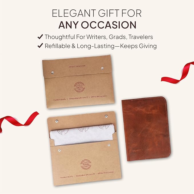 Genuine Leather A5 Journal Cover Refillable Notebook Cover, Fits 5.75 x 8.25 in, Card Slots Pocket & Pen Holder, Handmade Professional Leather Organizer for Men & Women, Travel & Work Diary Cover (Tan)