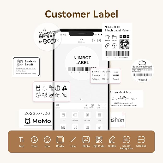 NIIMBOT B21 Bluetooth Label Maker (White) with 1 Roll White Round Label Tape 50×50mm-150Labels/Roll