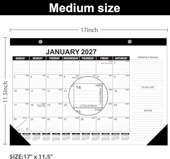 GuassLee Desk Calendar 2026, 3 Packs, 19 Months Calendar 17" × 11.5" Desk Calendar from Jun. 2026 to Dec. 2027 with Julian Date, To-do List, Notes, Monthly Goals, for Home School Office