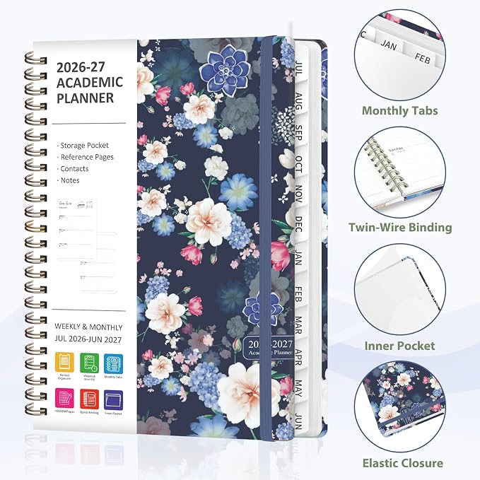 Planner 2026-2027, Weekly and Monthly Academic Planner, July 2026 - June 2027, Hardcover Calendar Agenda Book for School Year Planning, School Supplies for Teacher and Student, A5(6.3'' x 8.5'')