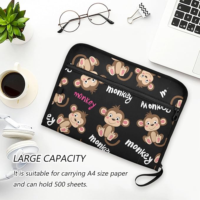 ALAZA Monkey Black Cartoon 13 Pocket Expanding File Folder with Labels, Accordion File Folder File Organizer Letter A4 Paper for Office School Student