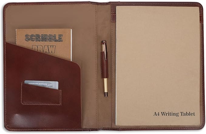 Heavy Duty Buffalo Leather Legal Pad Portfolio Handmade Executive Notebook Binder, Professional Padfolio Organizer Gift for Men and Women Genuine Leather Resume Document Holder (Wine)