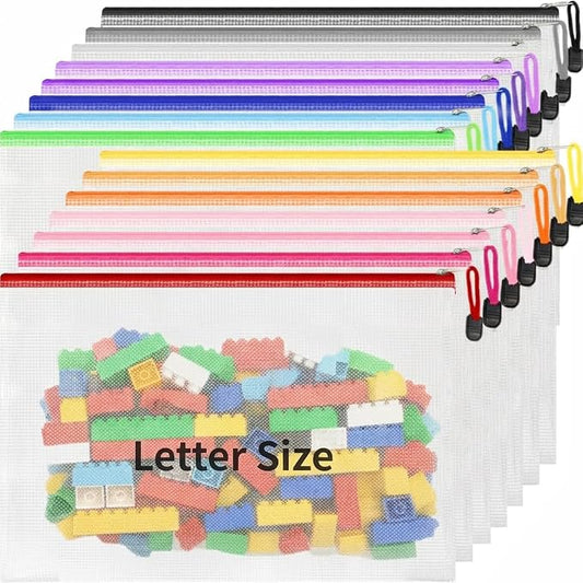 EVERECO 30pcs Mesh Zipper Pouch Bags, Letter Size A4 Mesh Bags with Zipper, Plastic Zipper Pouches for Classroom Office Supplies, Travel, Board Game Storage & Puzzle Storage