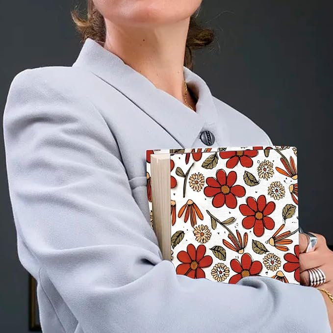 CRASPIRE Red Flower Stretchable Book Cover Cartoon Drawing Jumbo Fabric Reusable Washable Large Nylon Book Protector Elastic Notebook Wraps Suitable for Paperbacks Textbook Booknish Classmate Gifts
