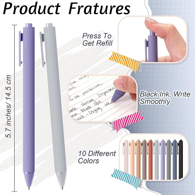Crtiin 50 Pcs Gel Pens Bulk, 0.5mm Fine Point Black Ink Pens, Retractable Smooth Writing Quick Dry, Colored Aesthetic for School Office Journaling Teacher Appreciation Mother Day (Morandi Colors)