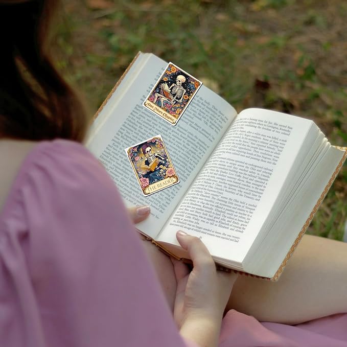 Skeleton Gothic Magnetic Bookmarks - 8 PCs Funny Horror Goth Book Marks Accessories Reading Lovers Cool Unique Fantasy Dark Romance Page Clip Essentials Gifts for Women Men Readers Bookish