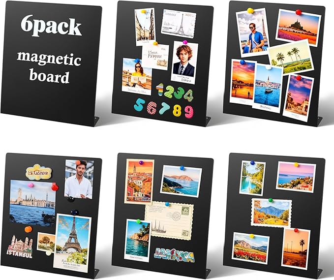 6 Pack Magnetic Board(12.6 x 11 Inch) - Standing Metal Magnetic Bulletin Board for Home,Kitchen,Office for Decor Desk & Wall for Memos, Photos & Documents