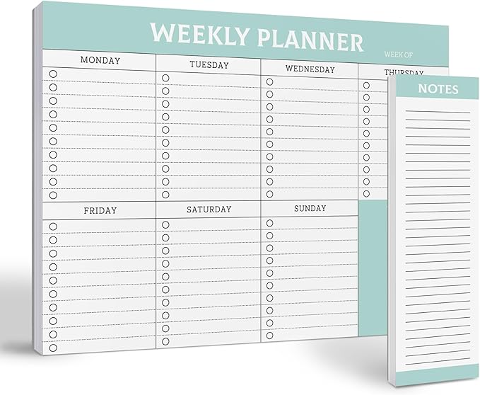 Large Weekly Planning Pad and Matching Notepad, 52 Letter Size Tear-Off Sheets, 8.5” x 11” Undated Weekly Desk Planner Pad, Daily Schedule, Daily To Do List, Notes, Goals For Work and Home