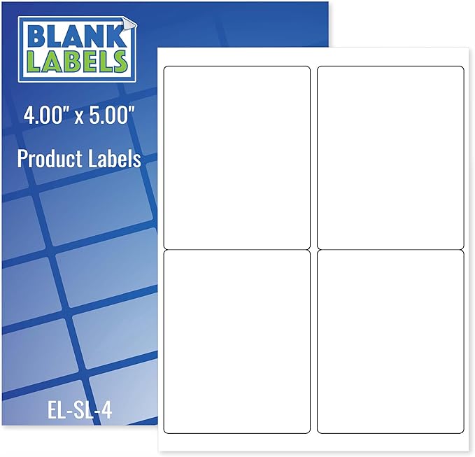Shipping Labels (Stamps.com SDC-4650) from Blank Labels - 4” x 5” - 4 Labels Per Sheet - Permanent White Matte - Inkjet and Laser Guaranteed - Easy to Peel - Made in USA - 100 Sheets - 400 Labels