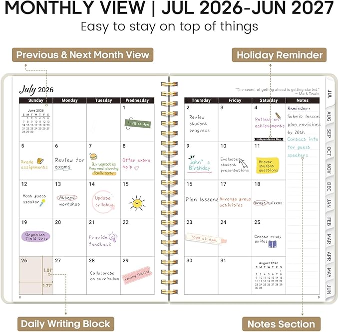 8.5" x 11" Academic Planner 2026-2027, Weekly & Monthly Calendar Planner Book, July 2026 – June 2027, Large Hardcover Organizer with Tabs, Perfect for Teachers, Students, Women & Men – A4, Beige