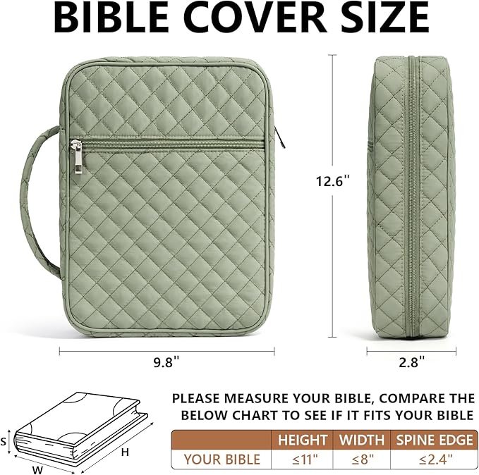 Bible Cover Case for Women Large Bible Bag, Bible Study Supplies Journaling Kit Quilted Church Bag with Handle, Puffer Book Carrying Case w/Tabs Accessories Mothers Day Christian Gifts for Women Mom